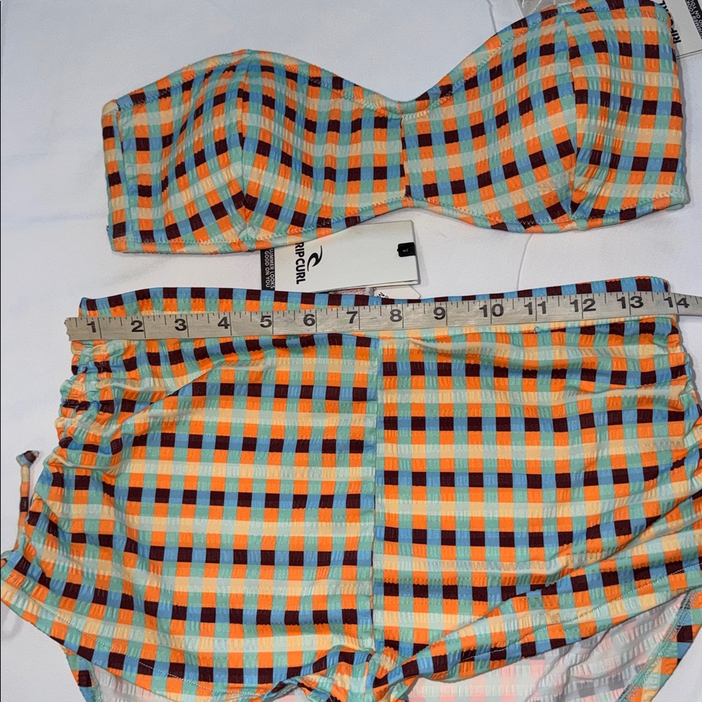 RIPCURL LOTTIE CHECK BANDEAU BIKINI TOP & BIKINI BOTTOM, M - Picture 7 of 11